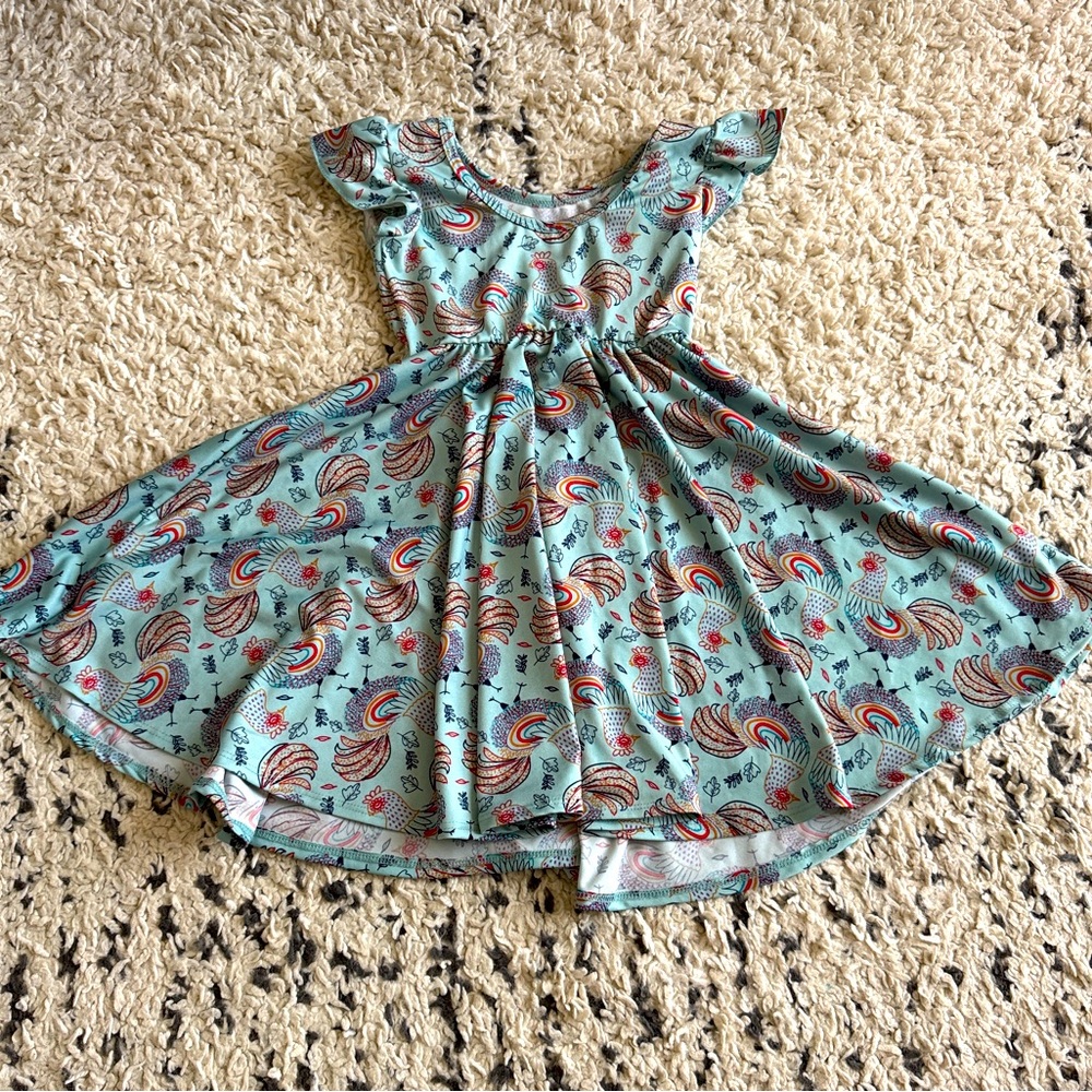 Dot Dot Smile Sz 5/6 Robin’s Egg Blue Rooster Twirly Dress
